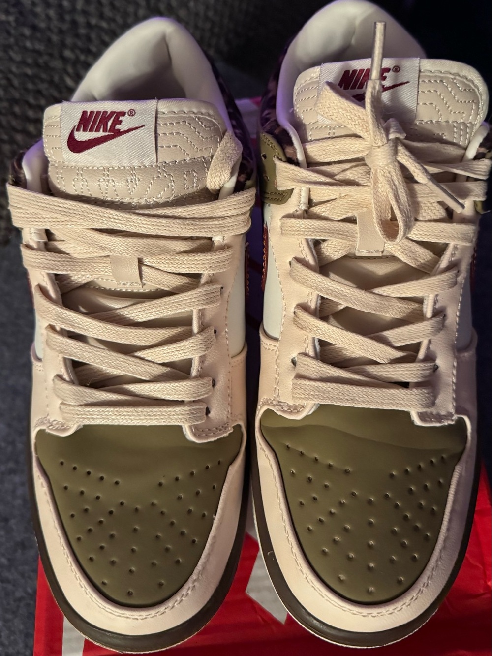 Nike Kids Low-Top Sneakers in Cream and Olive Green